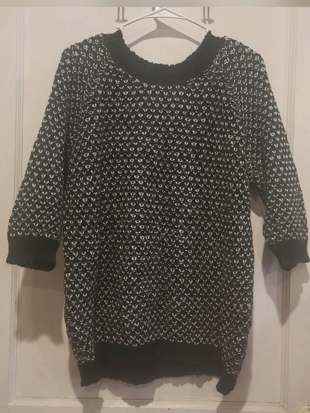 Large 80's Vintage United Colors Of Benetton Crochet Black White Sweater
